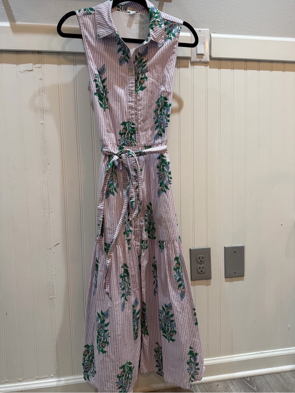J. Crew Striped Maxi Dress with Green Floral Print
